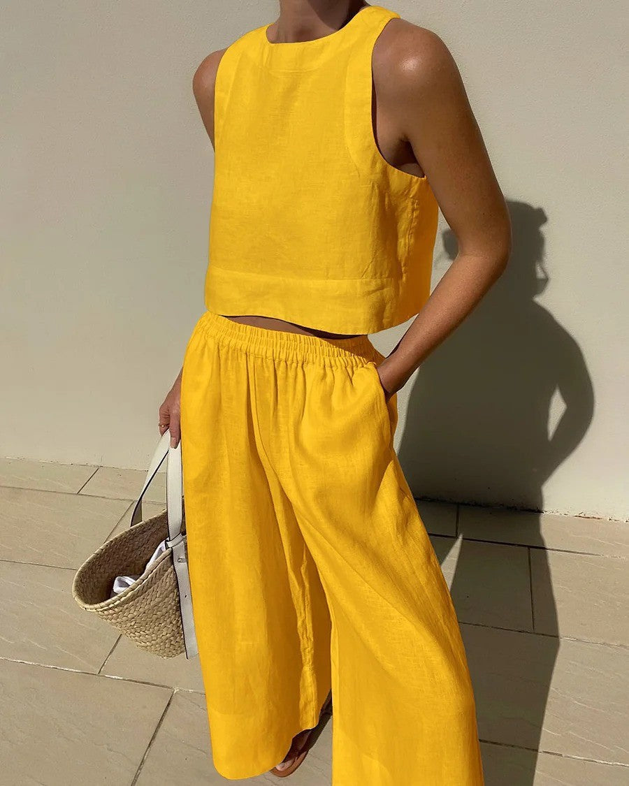 Effortless Two Piece Set for Women with Sleeveless Casual Wide Leg Style