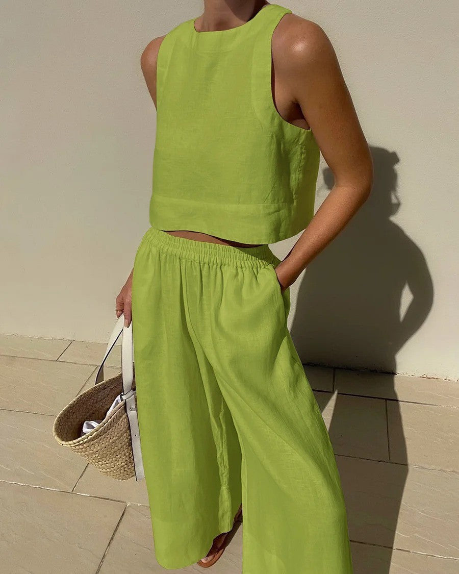 Effortless Two Piece Set for Women with Sleeveless Casual Wide Leg Style