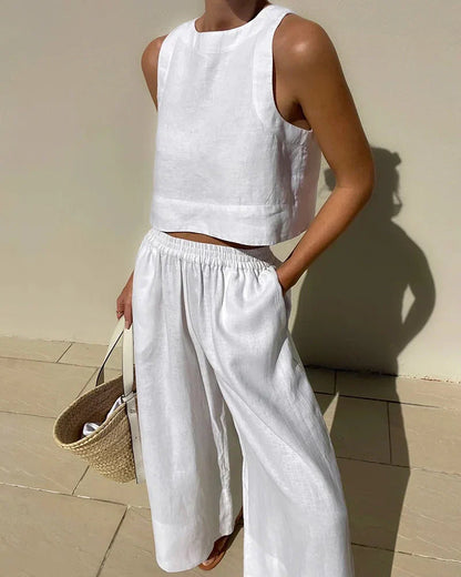 Effortless Two Piece Set for Women with Sleeveless Casual Wide Leg Style