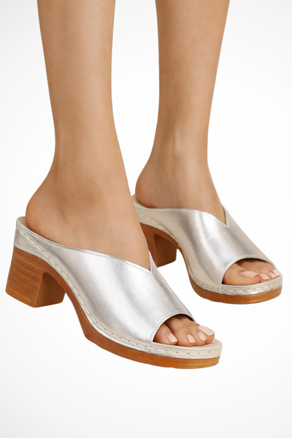 Elegant Mules for Women with Open Toe Single Strap Block Heel Slip On Leather Formal Sandal Style