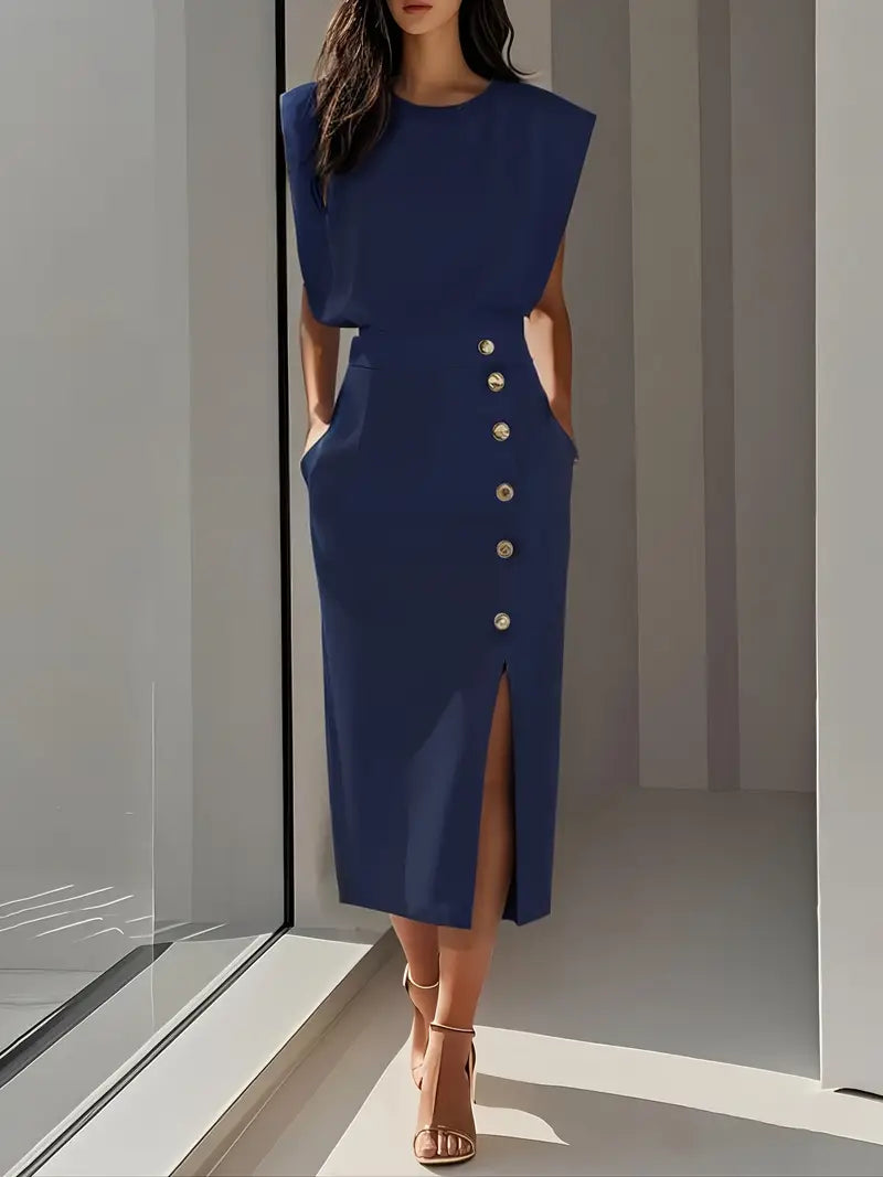 Elegant Midi Dress for Women with Side Slit