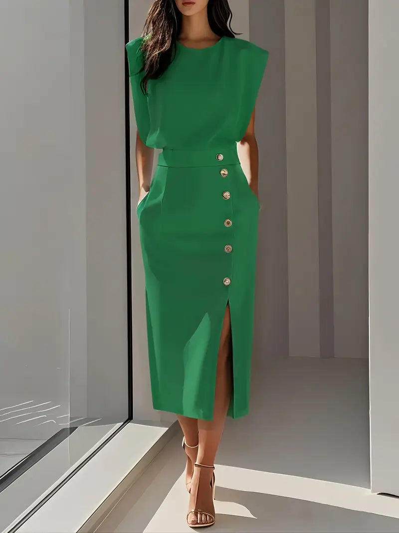 Elegant Midi Dress for Women with Side Slit