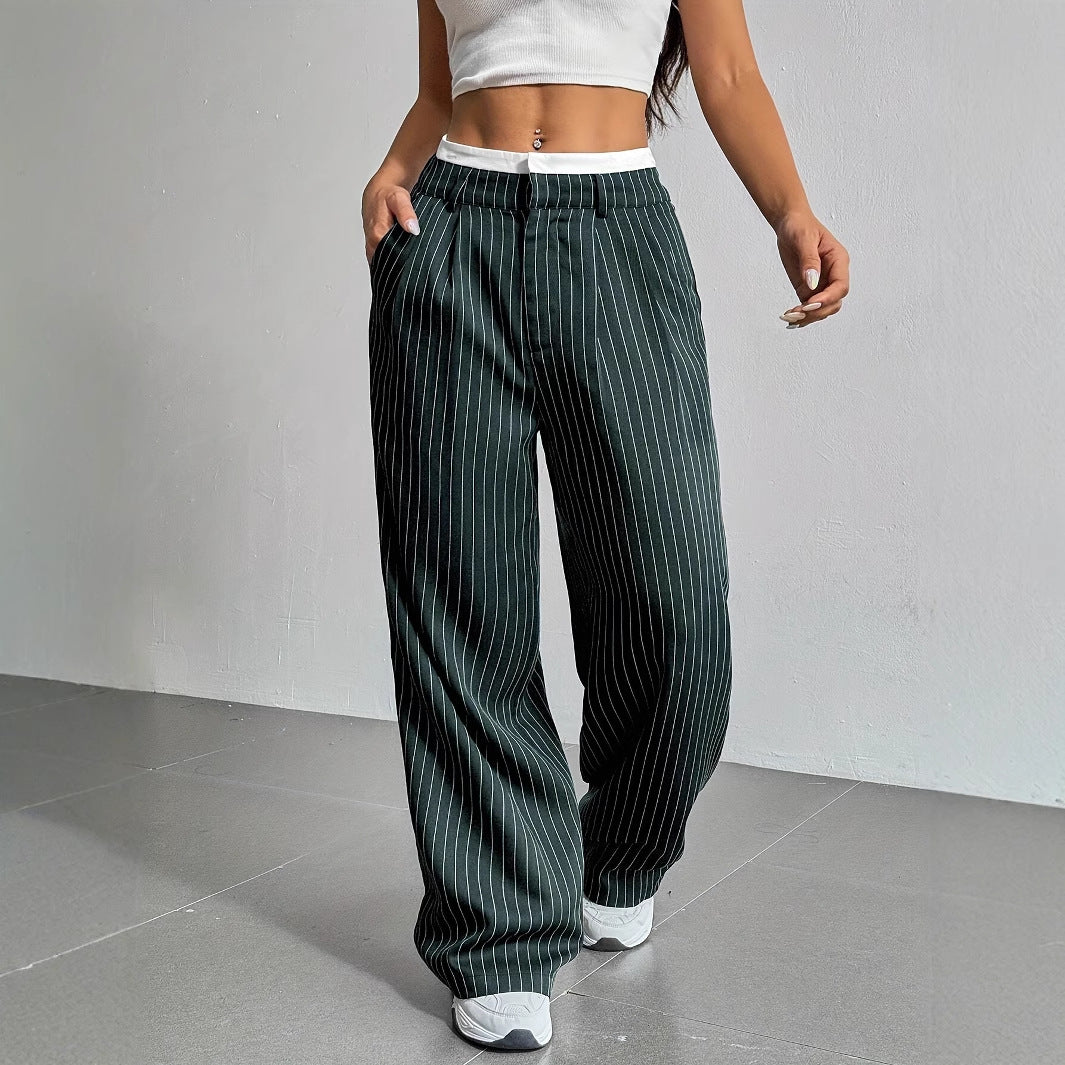 Comfortable Striped Wide Leg Pants for Women with High Waist