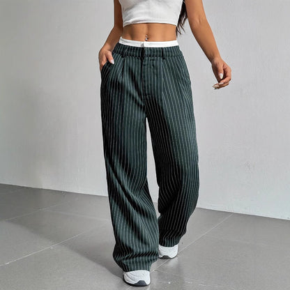 Comfortable Striped Wide Leg Pants for Women with High Waist
