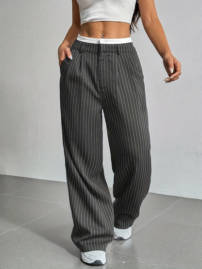Comfortable Striped Wide Leg Pants for Women with High Waist