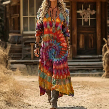 Elegant Dress for Women with V Neck Long Sleeve Vintage