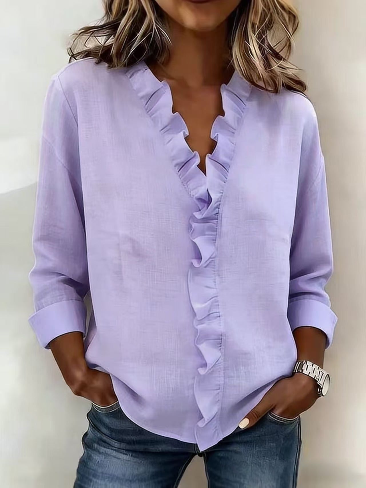 Stylish Blouse for Women with V Neck Long Sleeve