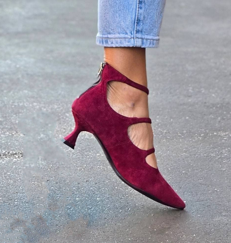 Comfortable Red Heels for Women with Slip On Low Heel Style