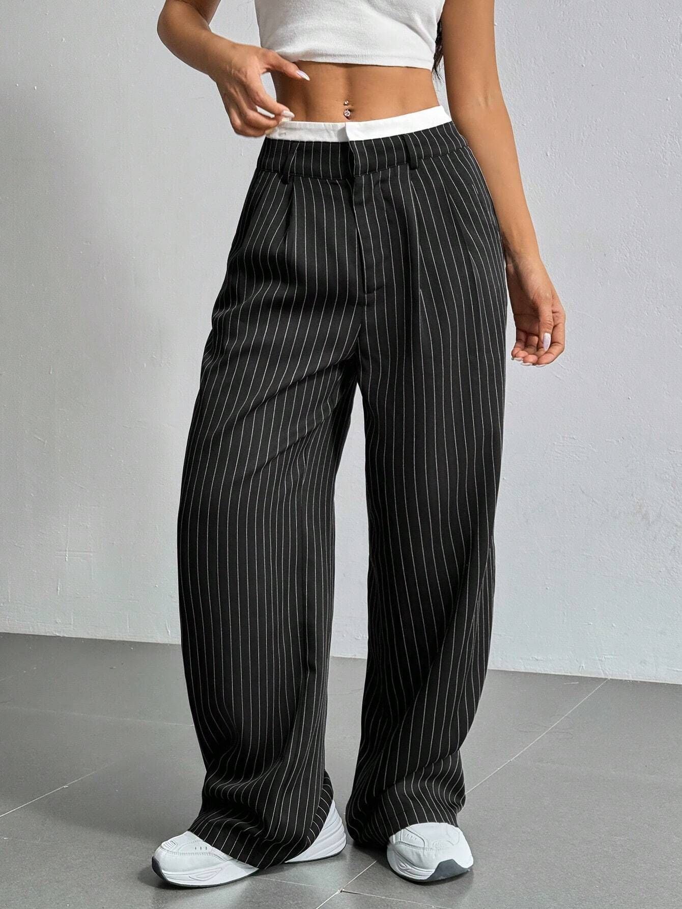Comfortable Striped Wide Leg Pants for Women with High Waist