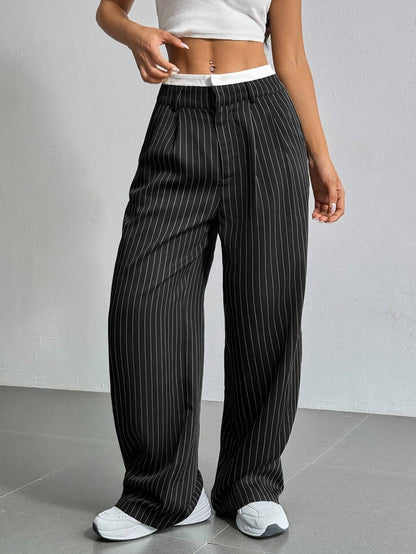 Comfortable Striped Wide Leg Pants for Women with High Waist