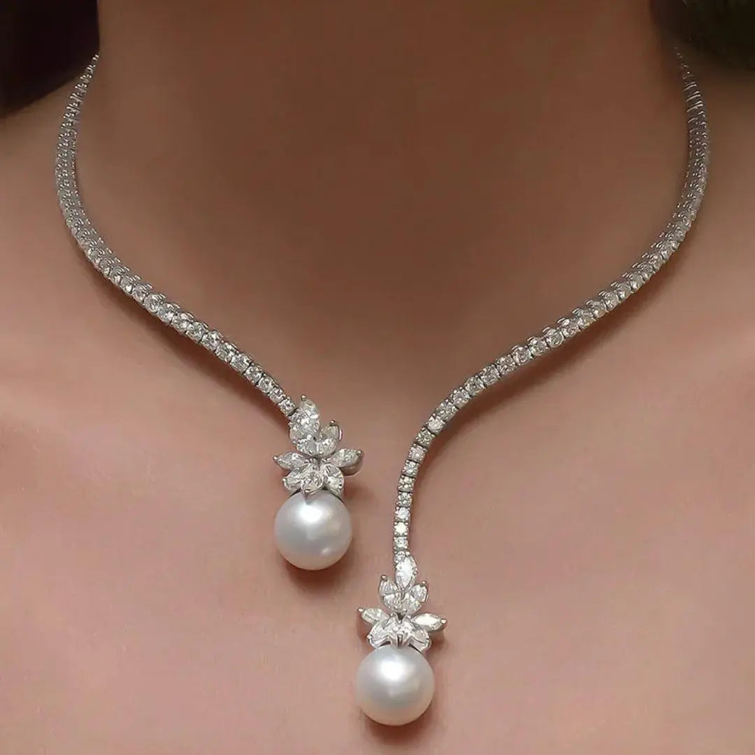 Elegant Pearl Necklace for Women with Silver Design