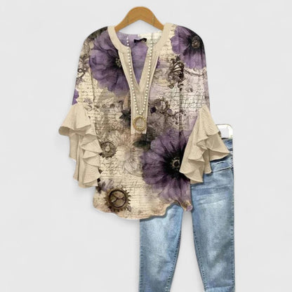 Stylish Floral Blouse for Women with Ruffle Sleeve