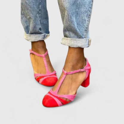 Comfortable Heels for Women with Closed Toe T Strap Ankle Style