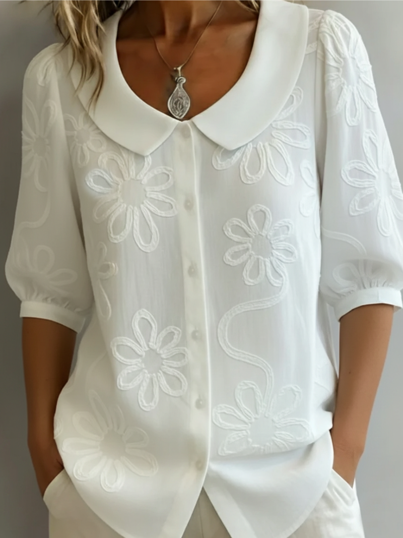 Stylish Floral Blouse for Women with Round Neck Short Sleeve