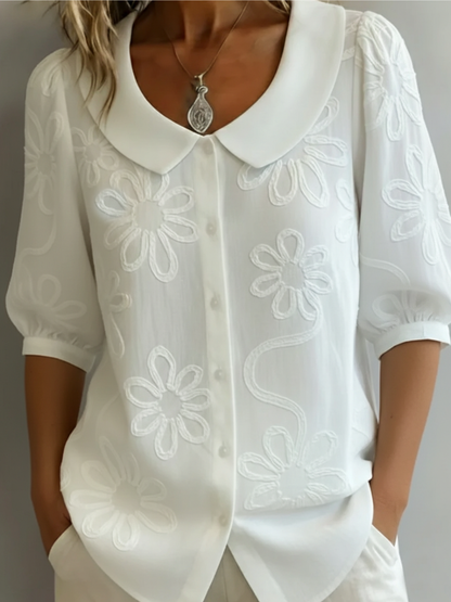 Stylish Floral Blouse for Women with Round Neck Short Sleeve
