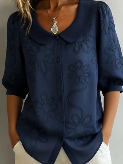 Stylish Floral Blouse for Women with Round Neck Short Sleeve