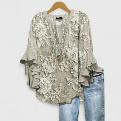 Stylish Floral Blouse for Women with Ruffle Sleeve