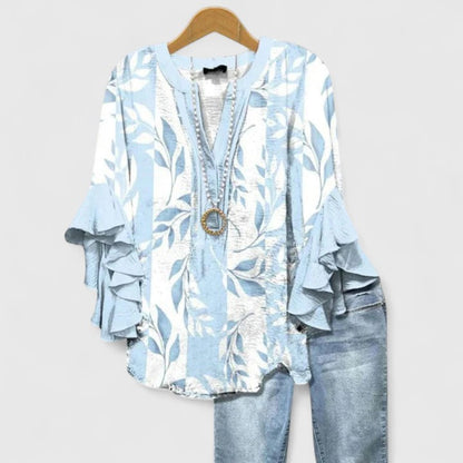 Stylish Floral Blouse for Women with Ruffle Sleeve