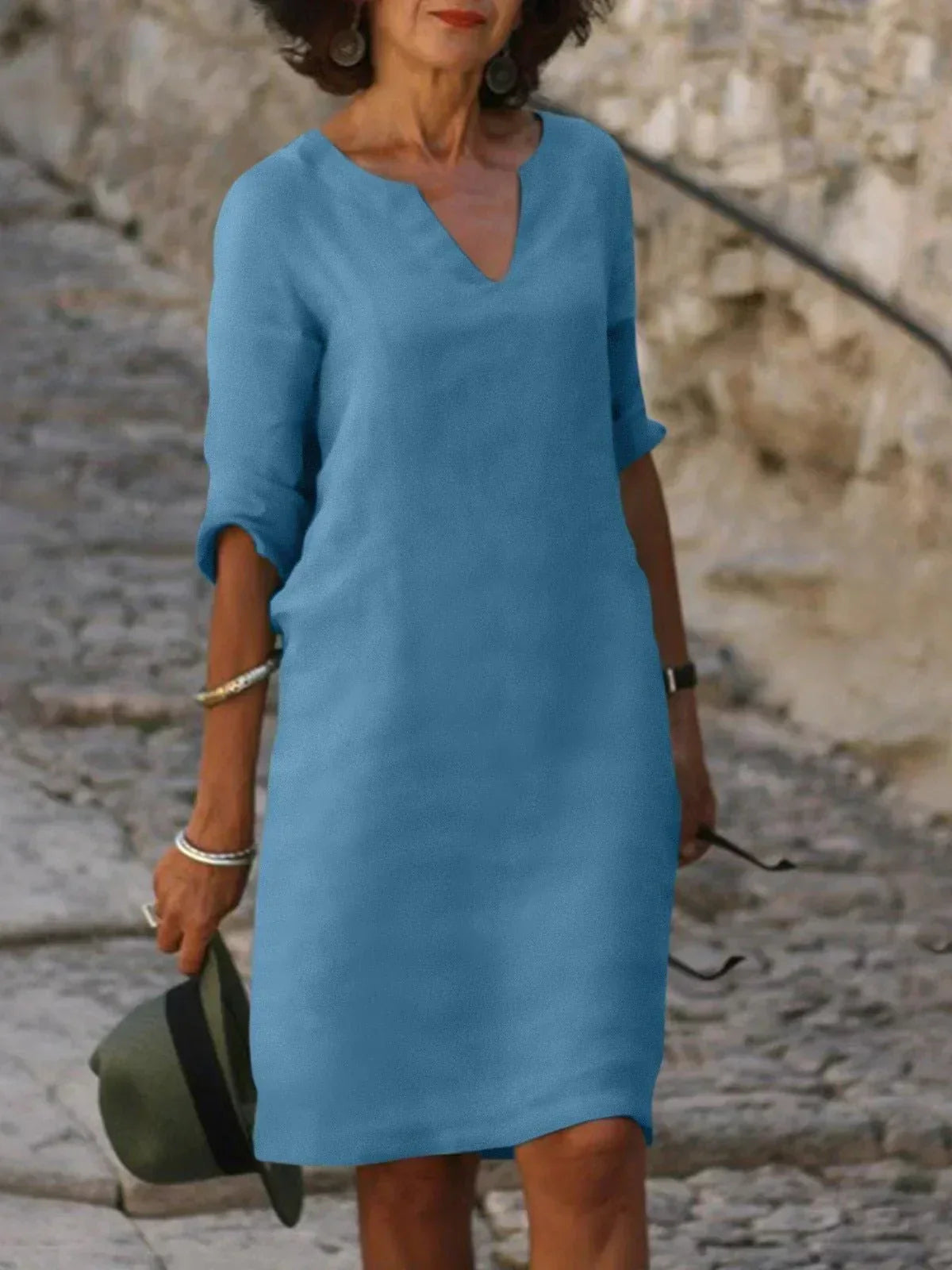 Stylish Midi Dress for Women with V Neck Draped
