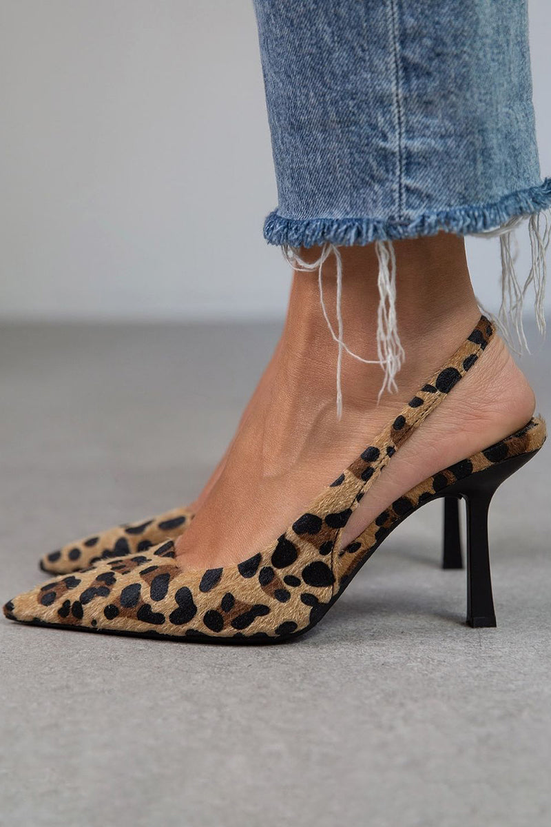 Stylish Mules for Women with Pointed Toe Slingback Stiletto Heel Leopard Print Slip On Pump Style