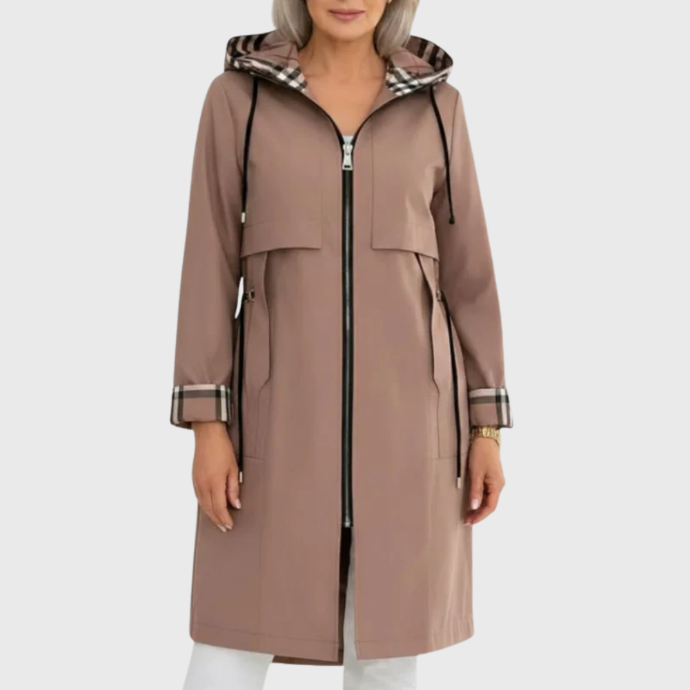 Comfortable Hooded Coat for Women with Zip Front Drawstring Waist Long Style