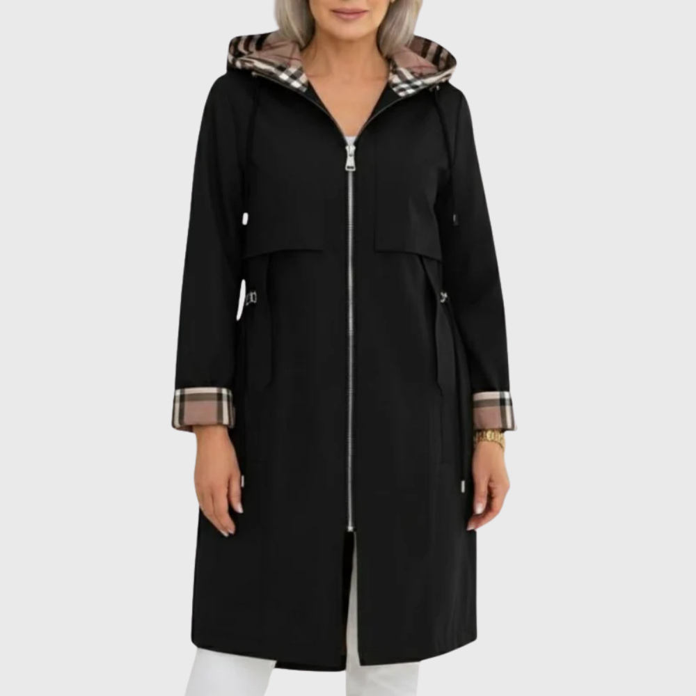 Comfortable Hooded Coat for Women with Zip Front Drawstring Waist Long Style