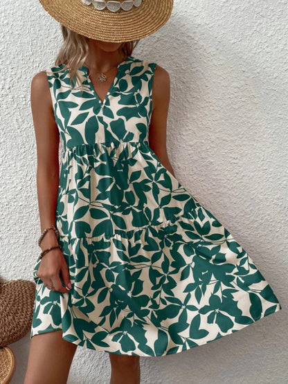Effortless Floral Mini Dress for Women with V Neck Sleeveless