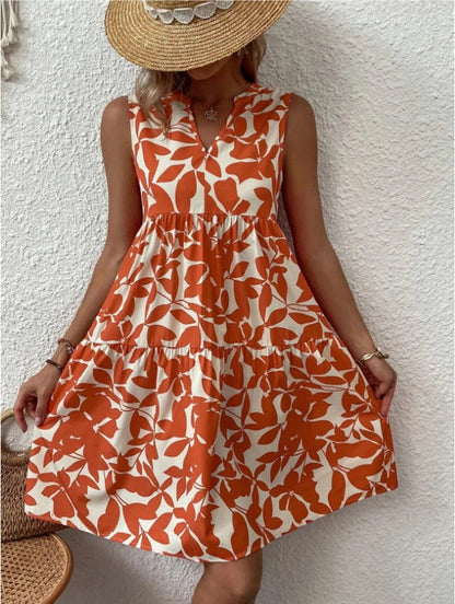 Effortless Floral Mini Dress for Women with V Neck Sleeveless
