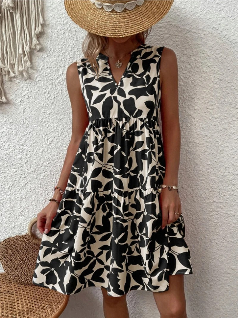 Effortless Floral Mini Dress for Women with V Neck Sleeveless