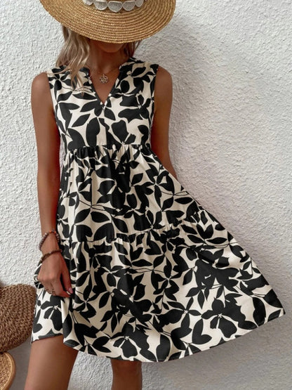 Effortless Floral Mini Dress for Women with V Neck Sleeveless