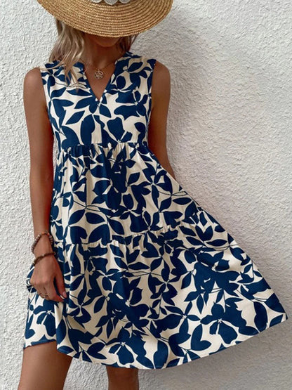 Effortless Floral Mini Dress for Women with V Neck Sleeveless