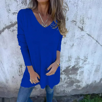 Comfortable Knit Tunic for Women with V-Neck Long Sleeve Oversized Side Slit Casual Style
