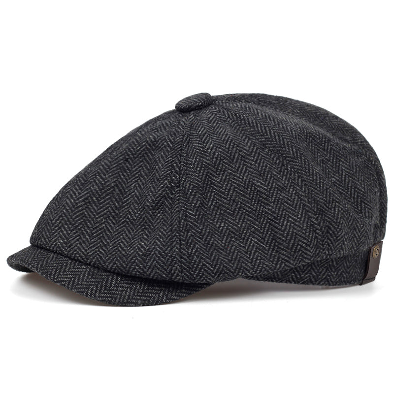 Classic Cap for Men with Vintage Herringbone Design
