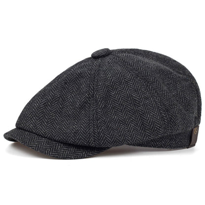 Classic Cap for Men with Vintage Herringbone Design