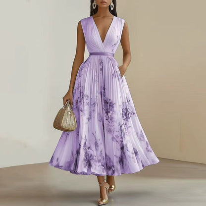 Effortless Maxi Dress for Women with V Neck Pleated