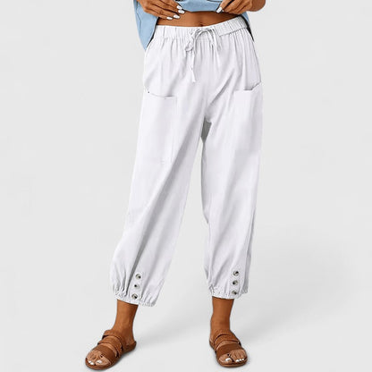 Effortless Linen Harem Pants for Women with Drawstring Waist Patch Pocket Tapered Ankle Casual Style