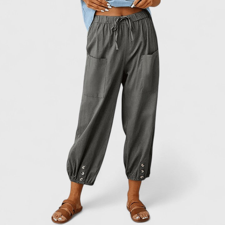 Effortless Linen Harem Pants for Women with Drawstring Waist Patch Pocket Tapered Ankle Casual Style