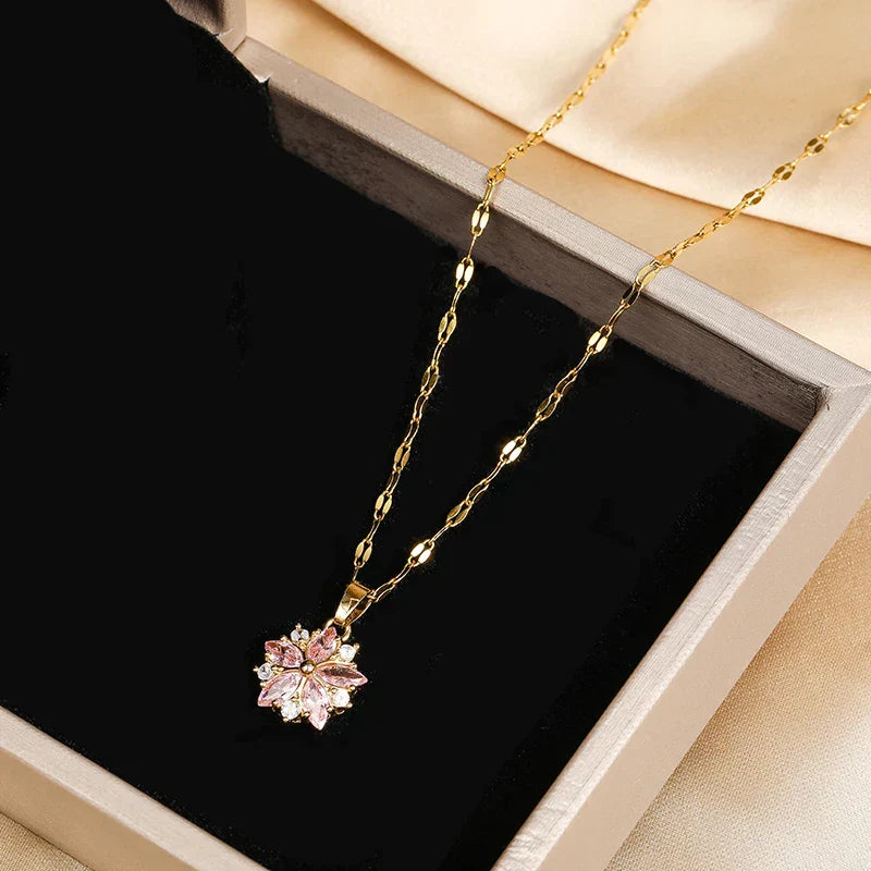 Elegant Gold Necklace for Women with Sakura Rose Design