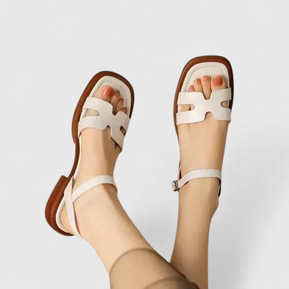 Comfortable Sandals for Women with Toe Loop Triple Strap Flat Sole Minimalist Leather Style