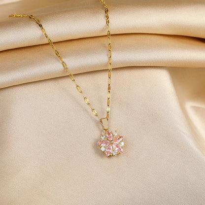 Elegant Gold Necklace for Women with Sakura Rose Design