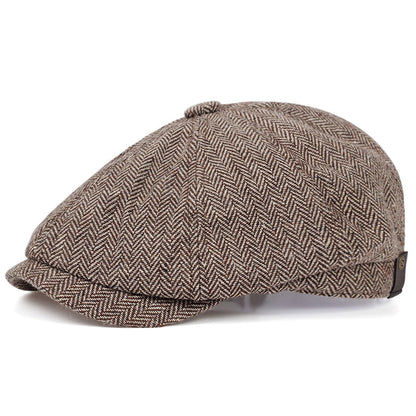 Classic Cap for Men with Vintage Herringbone Design