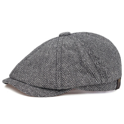 Classic Cap for Men with Vintage Herringbone Design