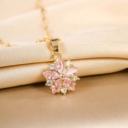 Elegant Gold Necklace for Women with Sakura Rose Design