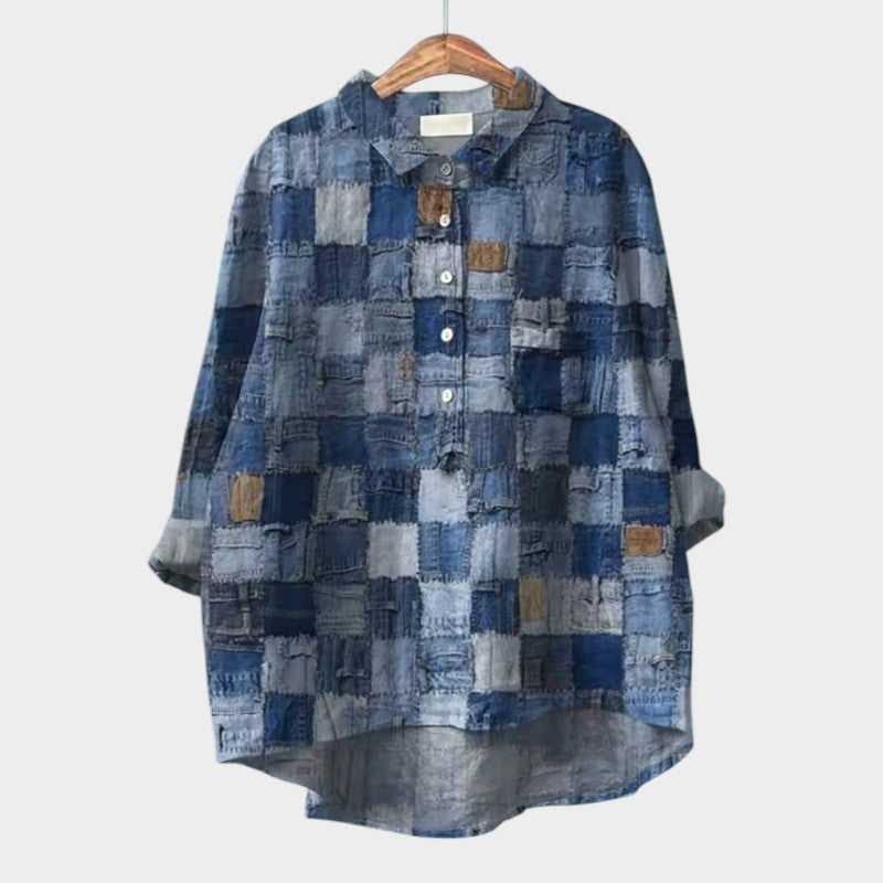 Effortless Floral Print Blouse for Women with Shirt Collar Long Sleeve Curved Hem Relaxed Style