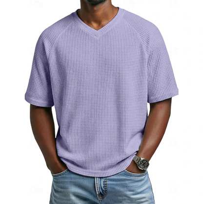 Classic Waffle Shirt for Men with V Neck Short Sleeve