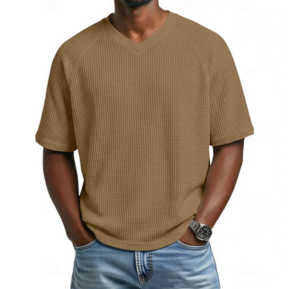 Classic Waffle Shirt for Men with V Neck Short Sleeve
