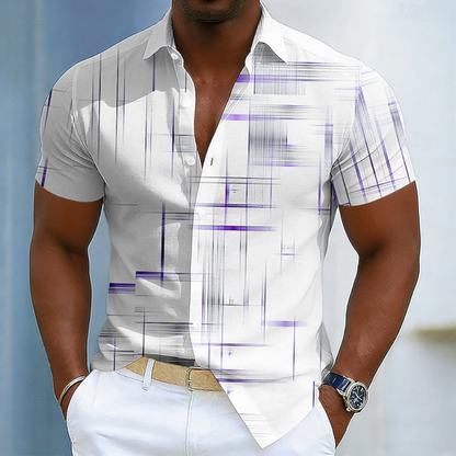 Effortless Geometric Button Down Shirt for Men with Short Sleeve