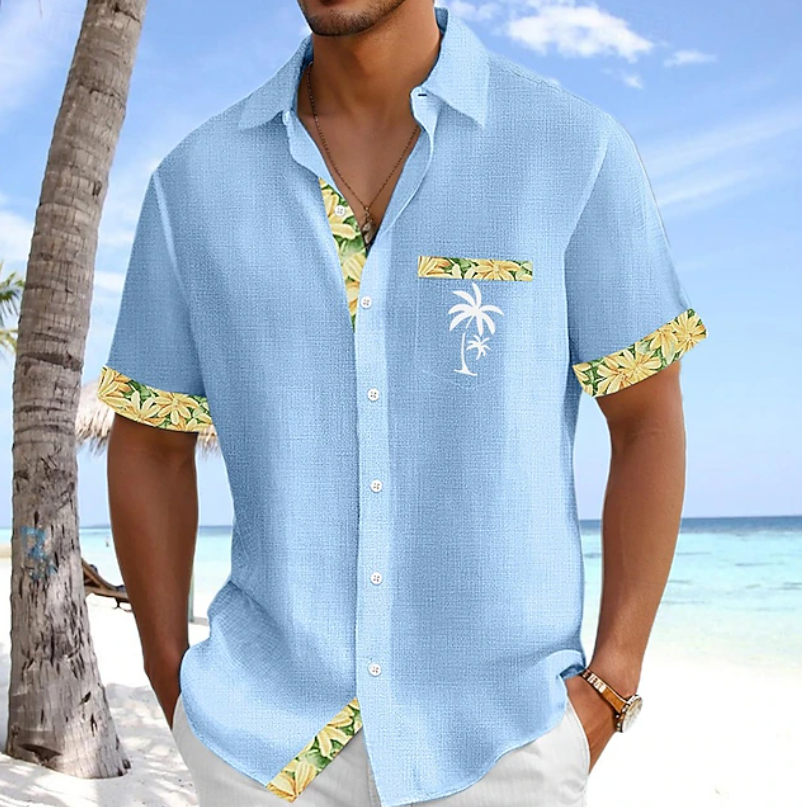 Classic Button Down Shirt for Men with Short Sleeve Pocket