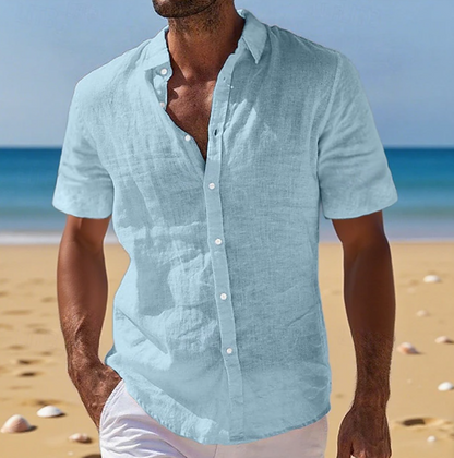 Classic Flowy Button Down Shirt for Men with Short Sleeve
