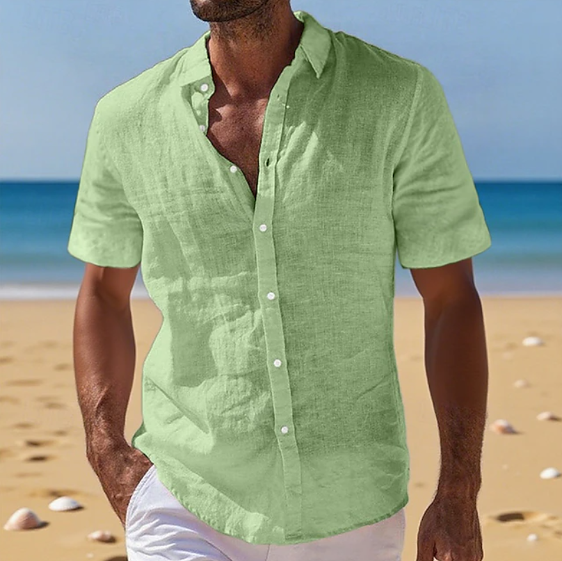 Classic Flowy Button Down Shirt for Men with Short Sleeve